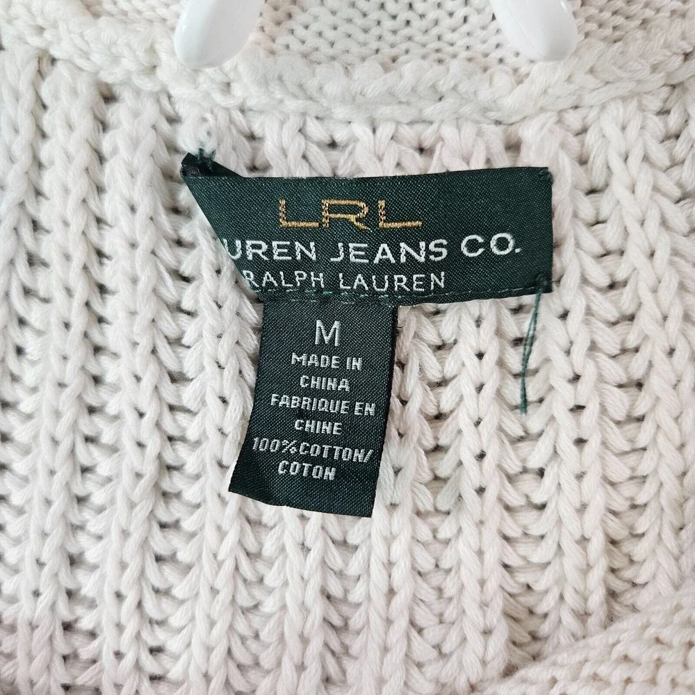 LRL Lauren Jeans Co‎ Ralph Lauren Sweater Women Medium Knit 3/4 Sleeve Off-White